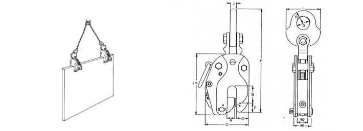 SLT型竖吊钢板起重钳尺寸图